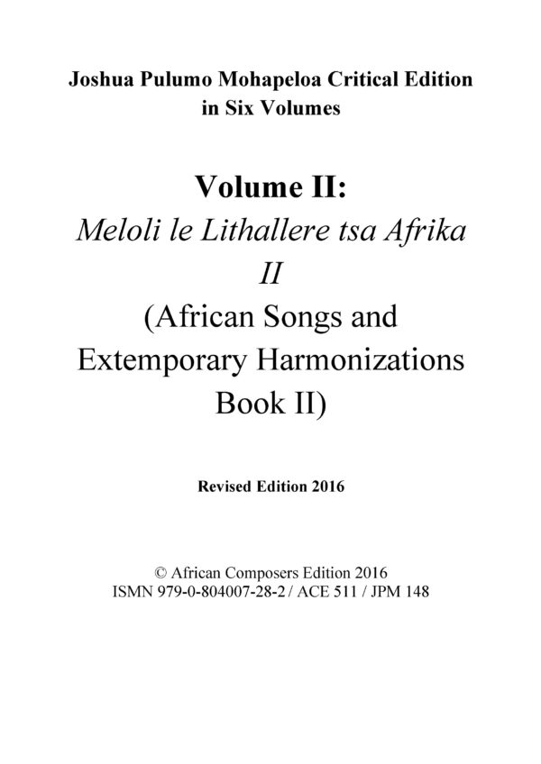 joshua pulumo mohapeloa critical edition, volume ii revised 2016