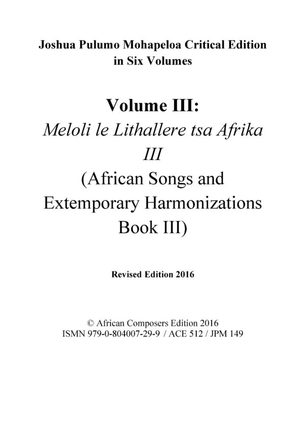 joshua pulumo mohapeloa critical edition, volume iii revised 2016