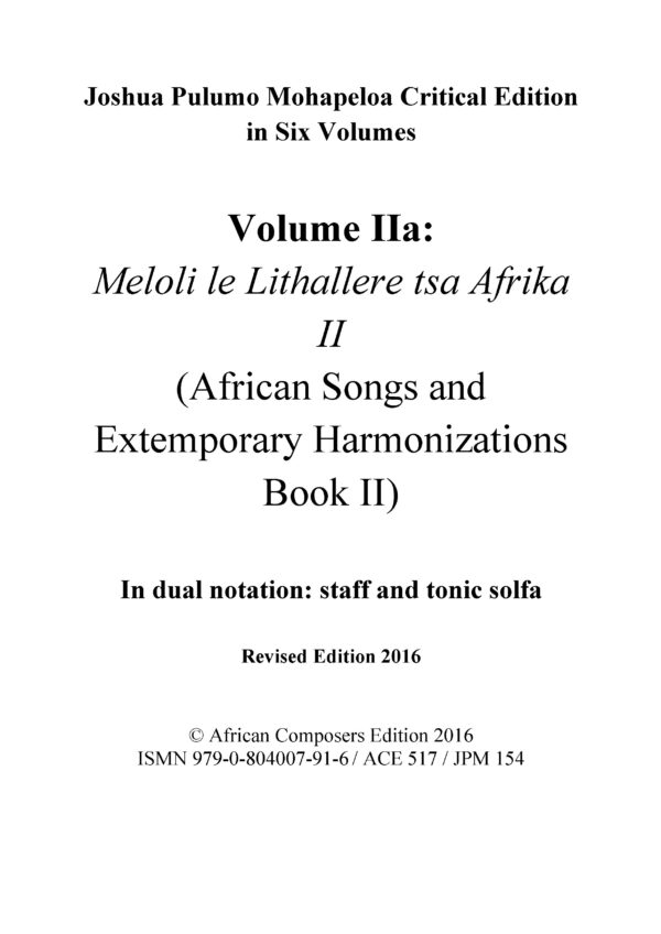 joshua pulumo mohapeloa critical edition, volume iia revised 2016