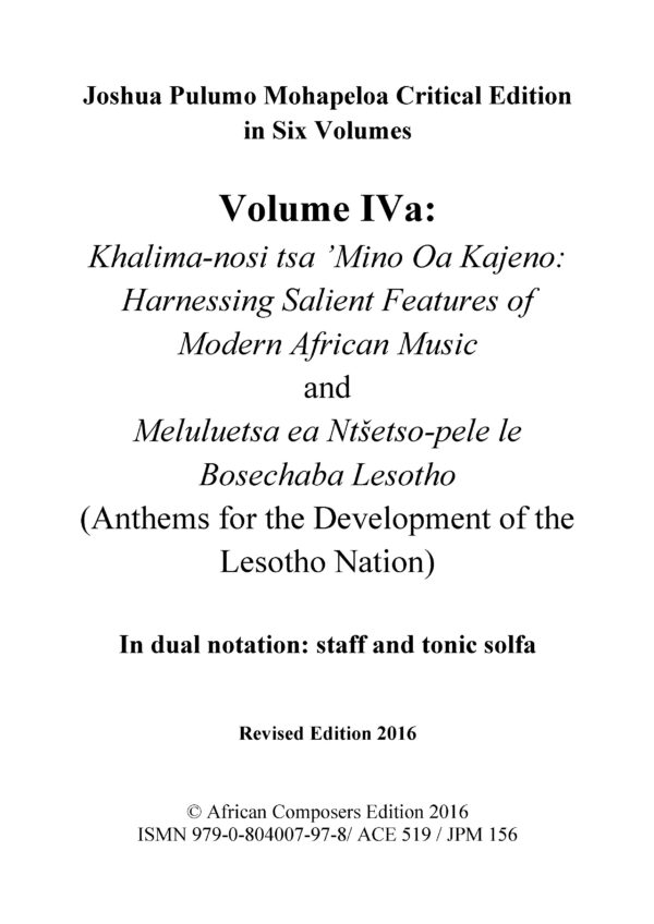 joshua pulumo mohapeloa critical edition, volume iva revised 2016