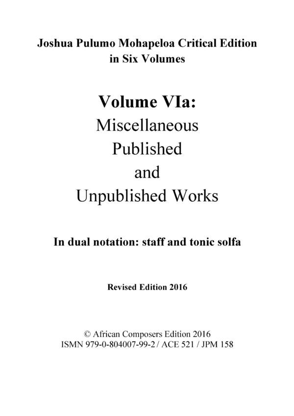 joshua pulumo mohapeloa critical edition, volume via revised 2016