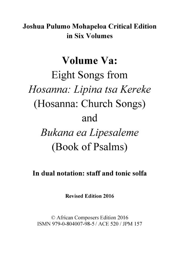 joshua pulumo mohapeloa critical edition, volume va revised 2016